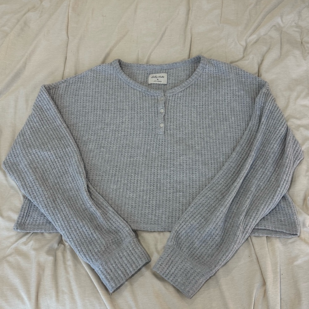 Gilly Hicks Waffle Knit Cropped Henley Gray Size M